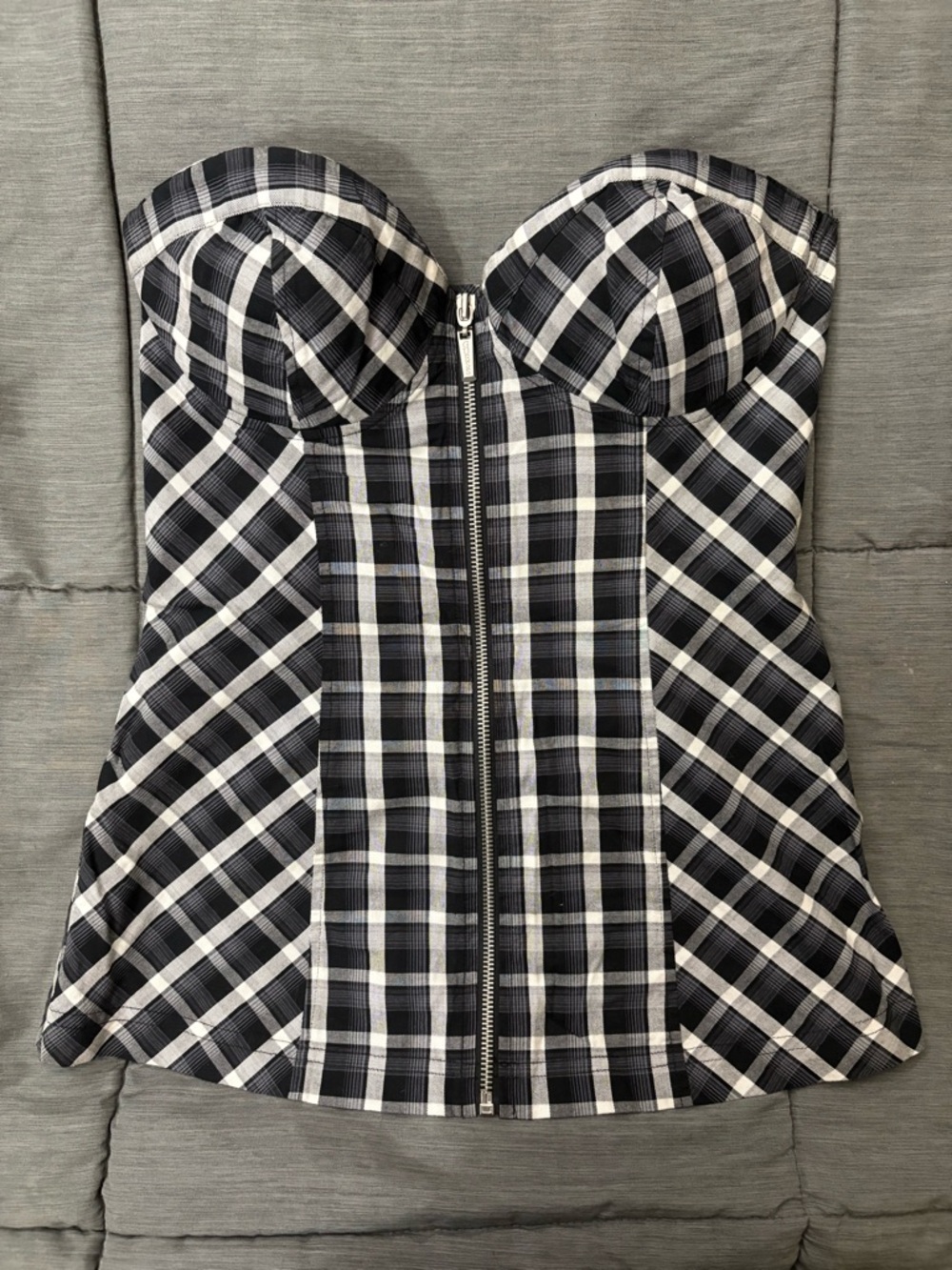 GUESS Plaid Zipper Front Bustier Tunic Top